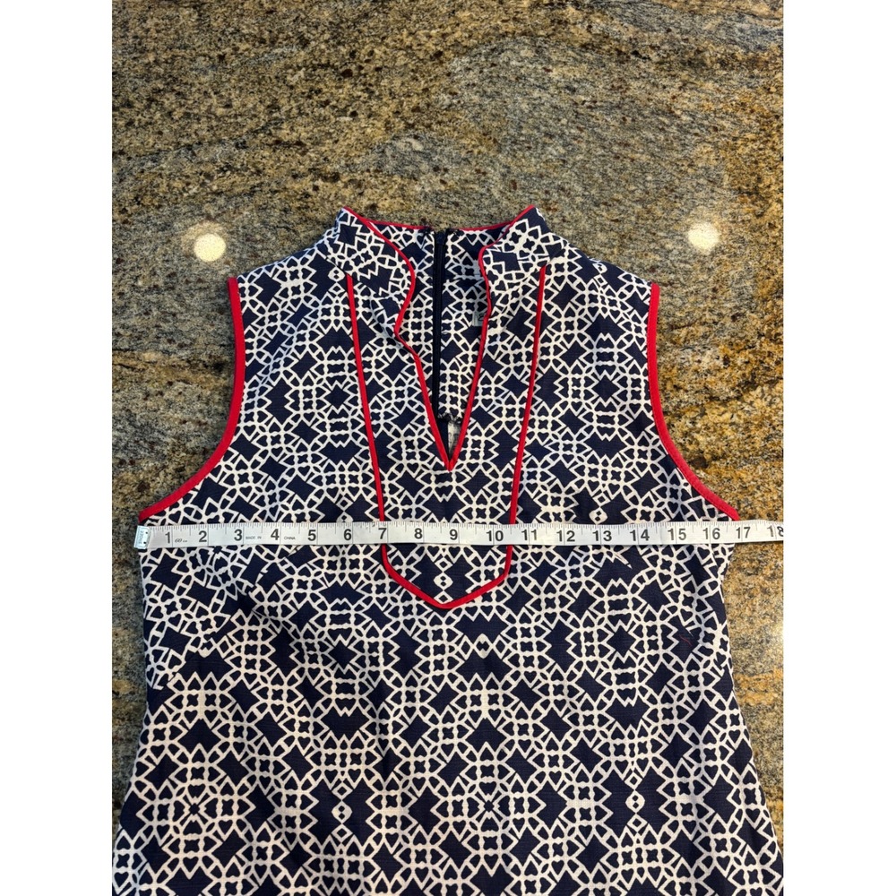 Eliza J Navy White Geometric Sleeveless Mock Neck Sheath‎ Dress Size 4 - Picture 6 of 10